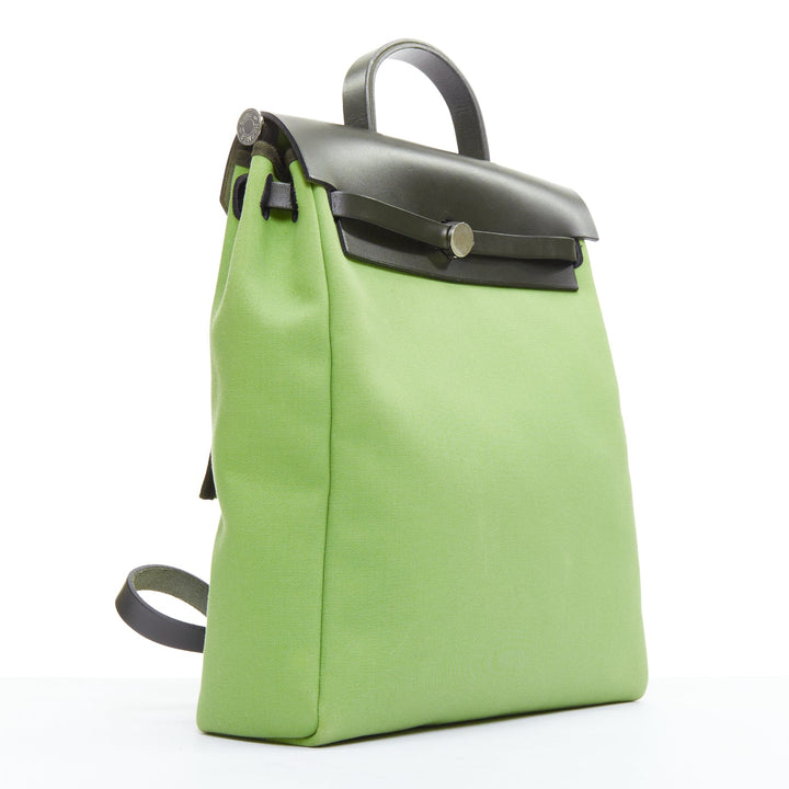 rare HERMES Herbag A Dos Vert Criquet green black canvas palladium backpack