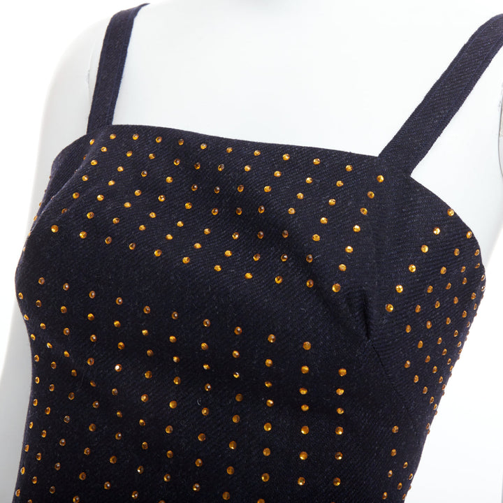 MIU MIU Vintage 1998 Runway fleece wool black crystal bustier top IT38 XS