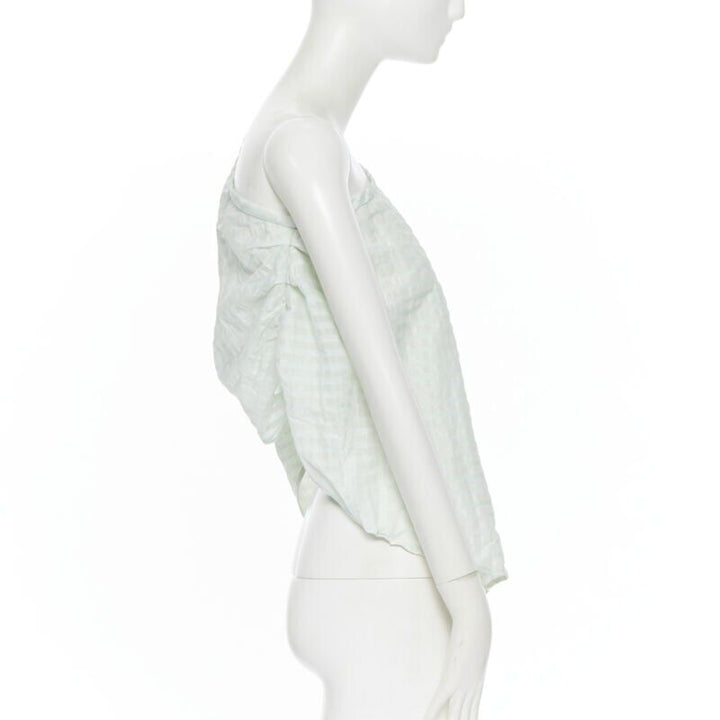 ROSIE ASSOULIN pastel green striped rusched draped back one shoulder top XS