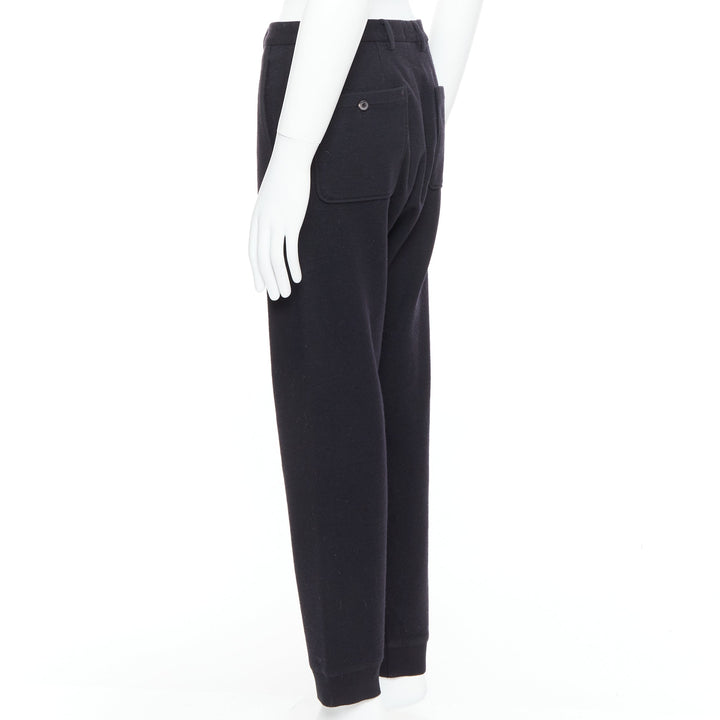 LANVIN black wool like back pockets knitted hem jogger pants