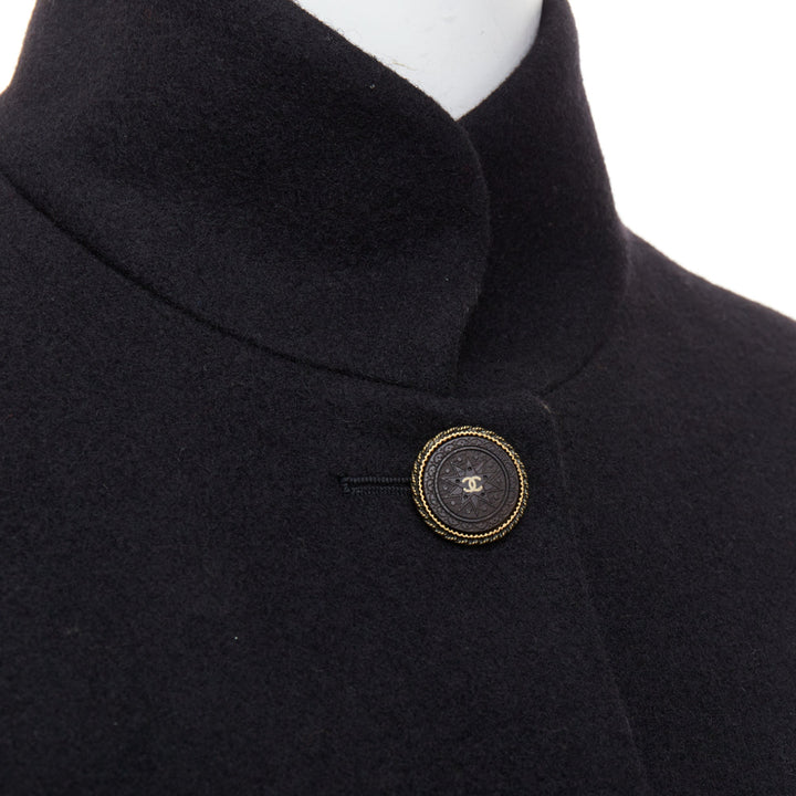 rare CHANEL 2015 Runway Edelweiss flower embroidery circle pocket wool coat FR42