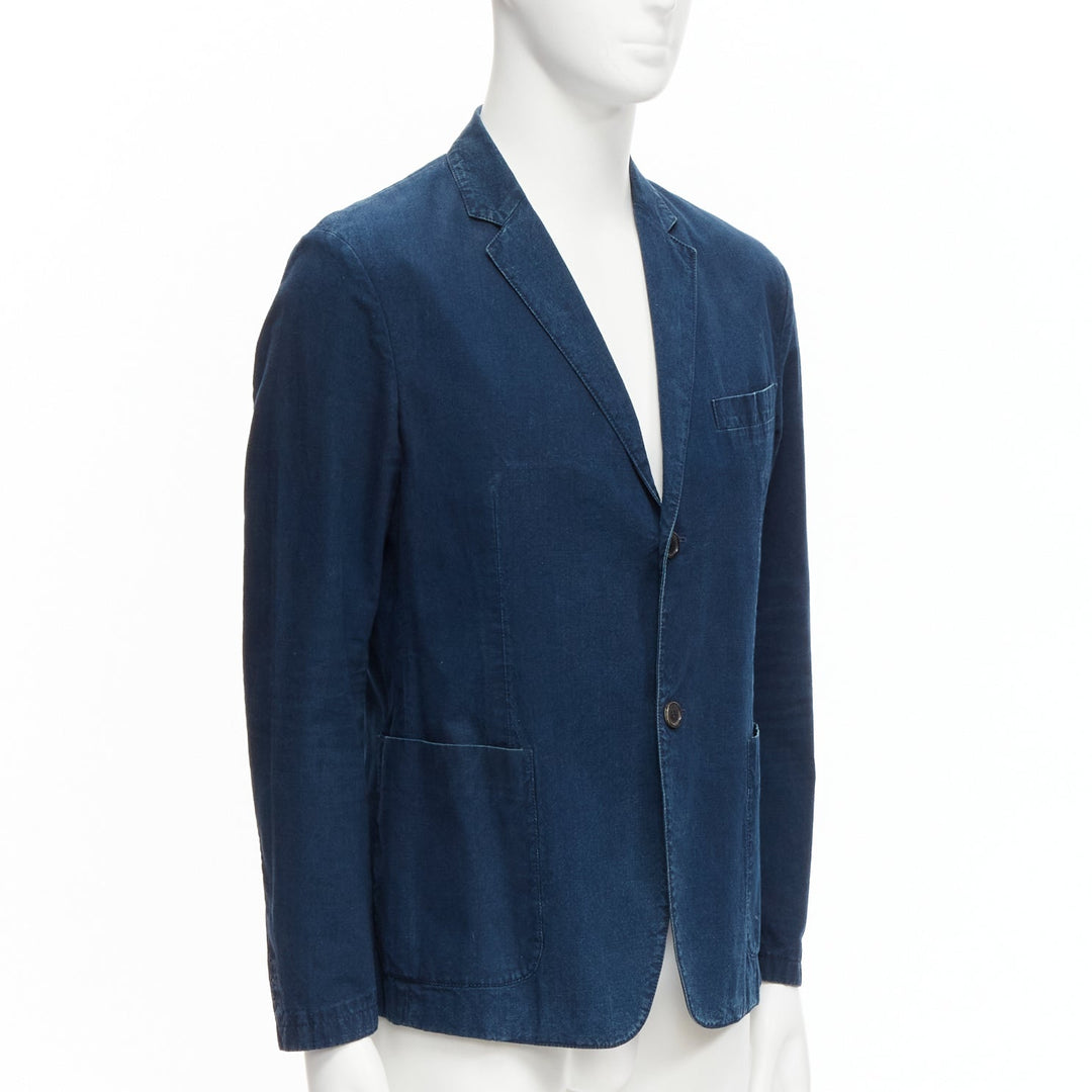PRADA 2013 dark blue cotton denim minimal single breast blazer jacket IT50 L