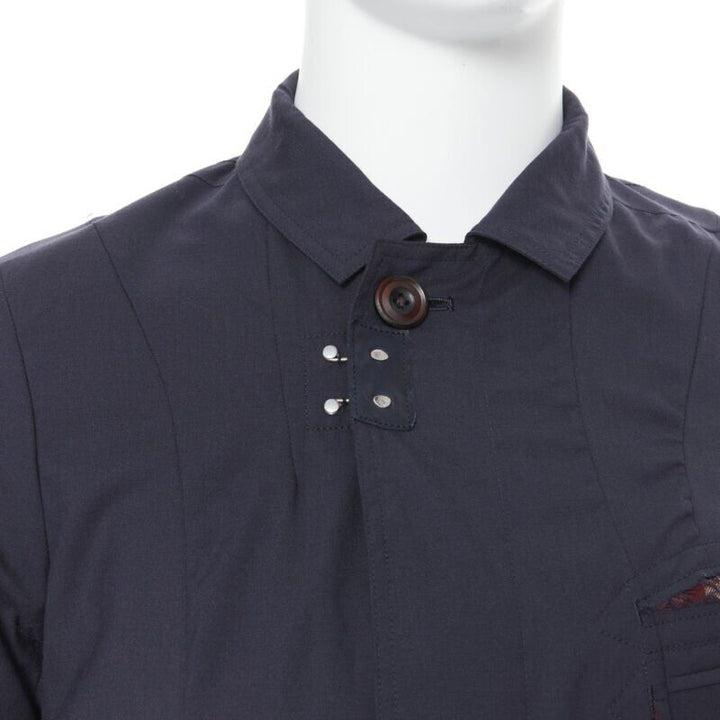 THE SOLOIST TAKAHIRO MIYASHITA navy cotton deconstructed curved seams coat S