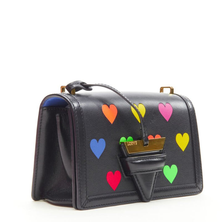 rare LOEWE Barcelona black leather neon heart print crossbody bag