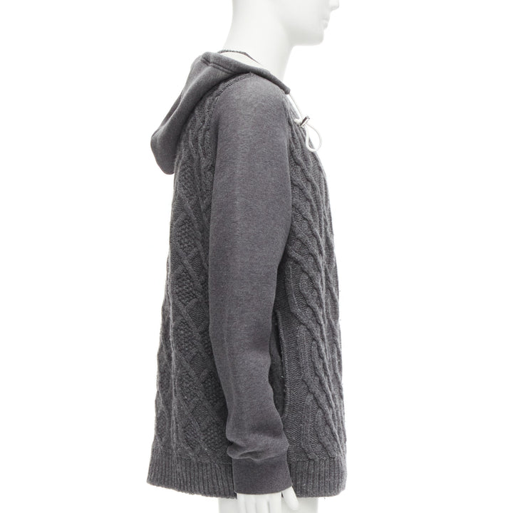 SACAI 2015 grey 100% wool cable knit contrast hood sweater JP3 L