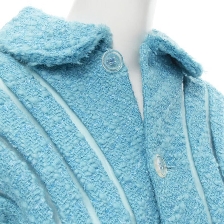 Runway JUNYA WATANABE 2001 teal blue boucle tweed PVC trimmed space age jacket S