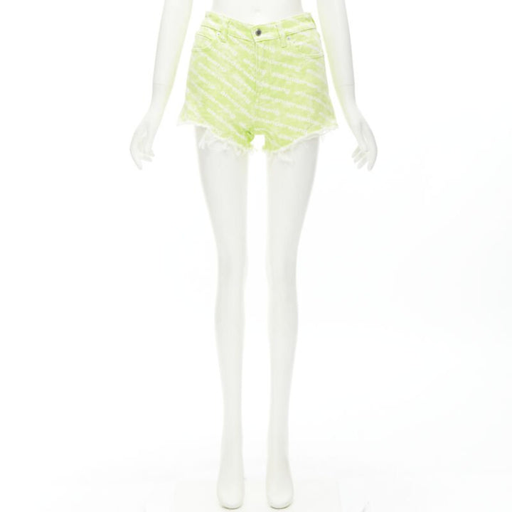 ALEXANDER WANG Bite High Rise green logo print cut off denim shorts 24"