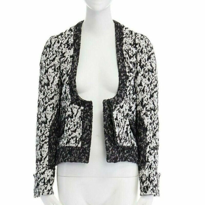 runway PROENZA SCHOULER 2011 white black boucle hook eye cropped jacket US4 S