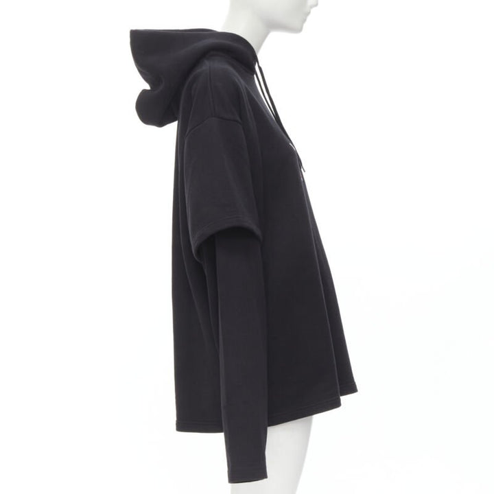 VETEMENTS TOMMY HILFIGER Demna 2018 black double sleeve oversized hoodie XS