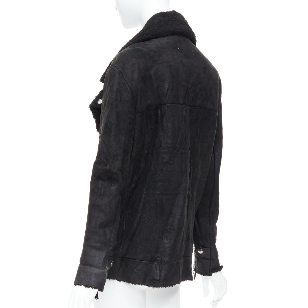 ACNE STUDIOS 2011 Velocite black shearling silver zip oversized biker FR34 XS