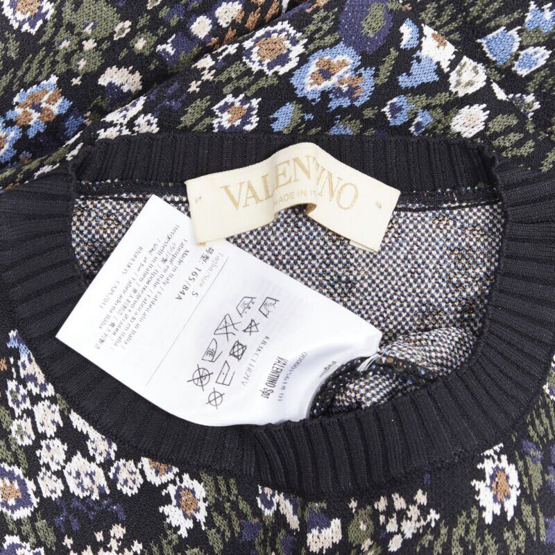 VALENTINO navy  floral jacquard viscose polyester blend knit sweater top S