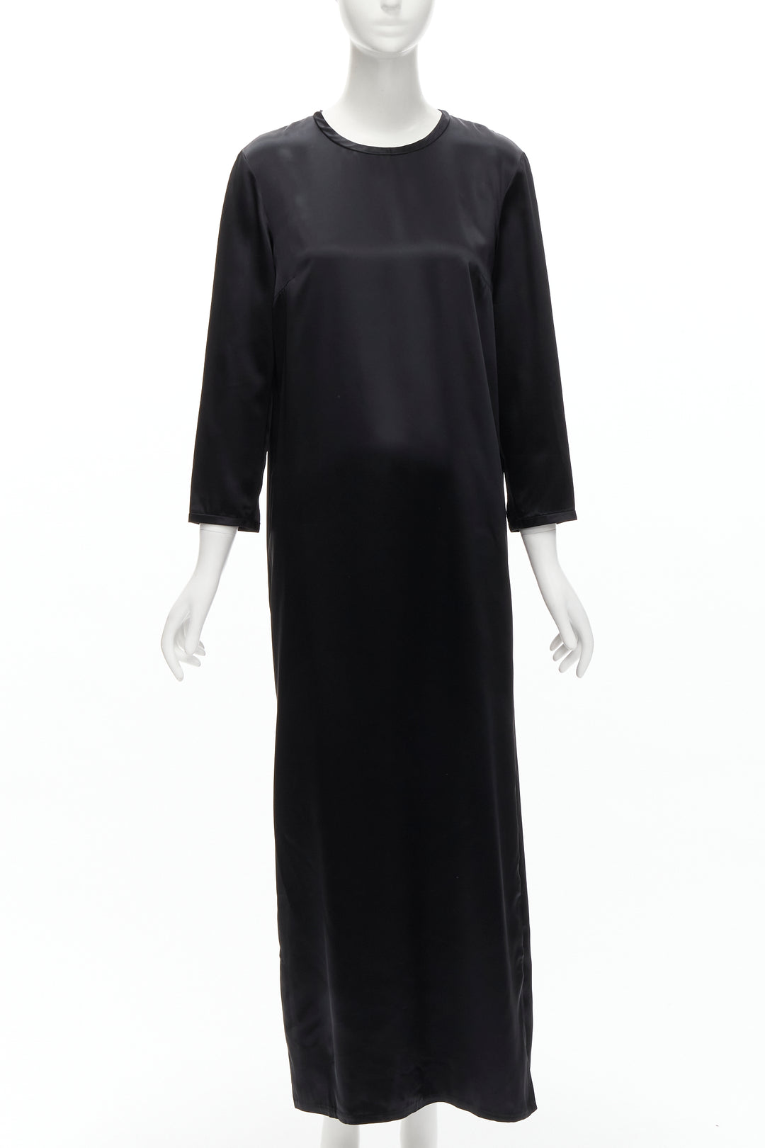 ALEXANDER WANG black satin minimal classic crew neck 3/4 sleeves dress US6 M