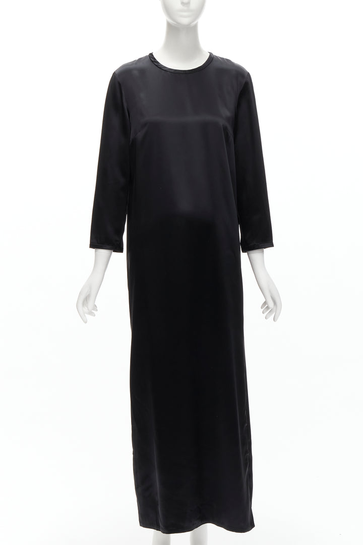 ALEXANDER WANG black satin minimal classic crew neck 3/4 sleeves dress US6 M