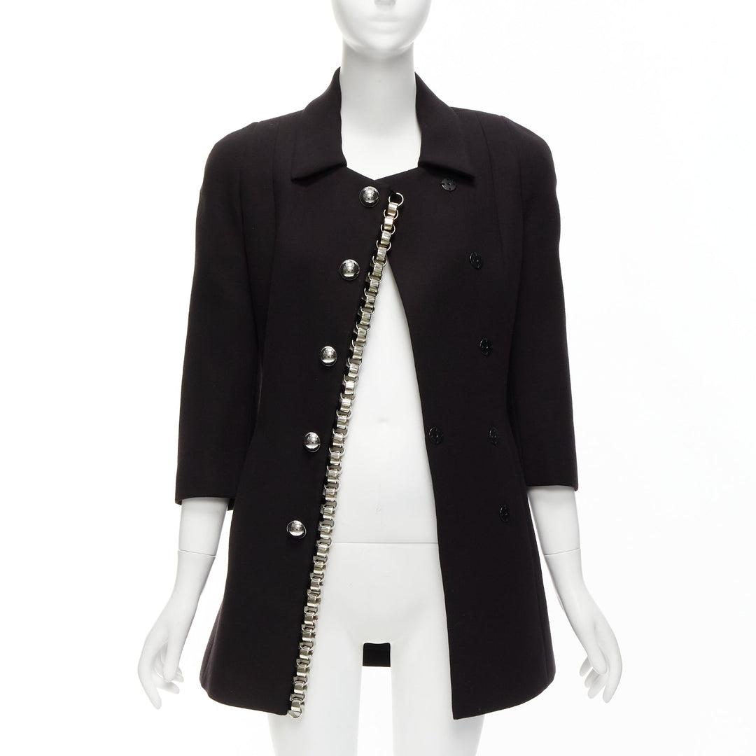 DAVID KOMA Runway Cady chunky chain trim black fit flare coat dress UK6 XS