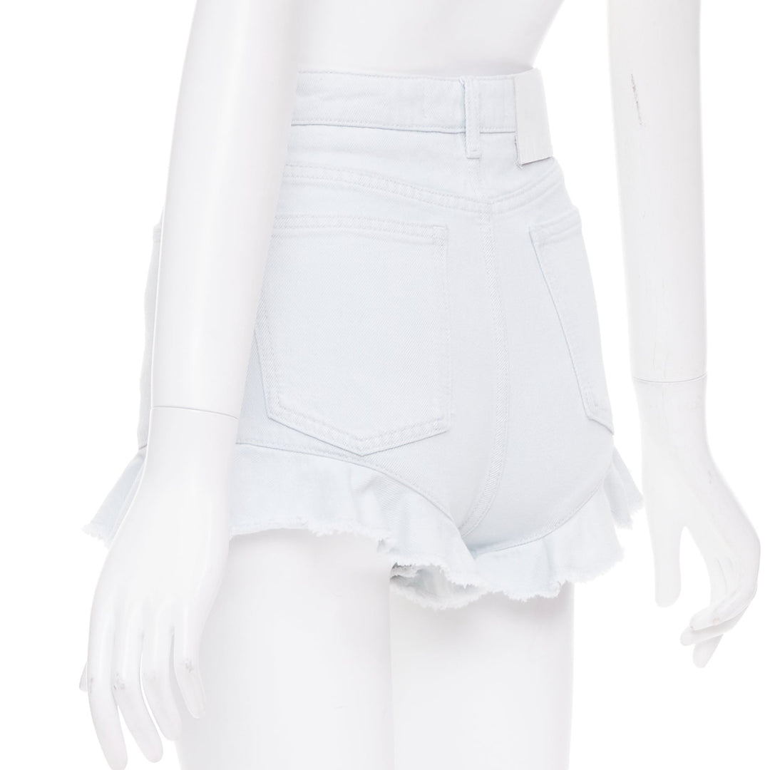 MSGM light blue washed ruffle hem zipper front mini shorts IT38 XS