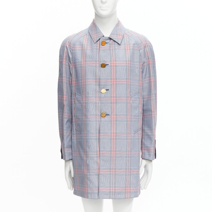 THOM BROWNE Reversible navy blue  classic check gold buttons overcoat JP2 M