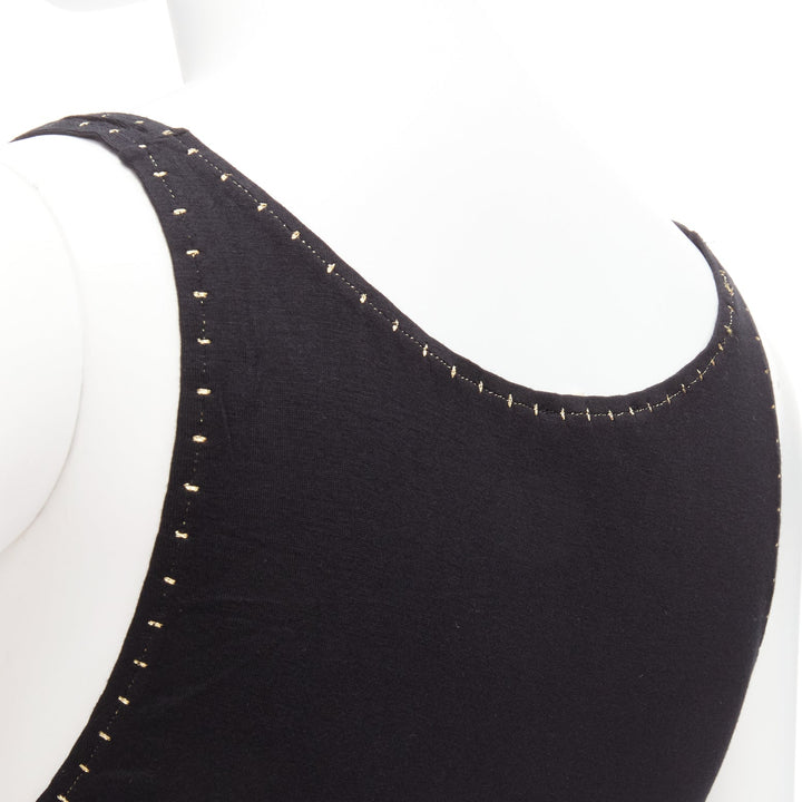 CHLOE gold foil logo black topstitch detail rock chic tank top dress S