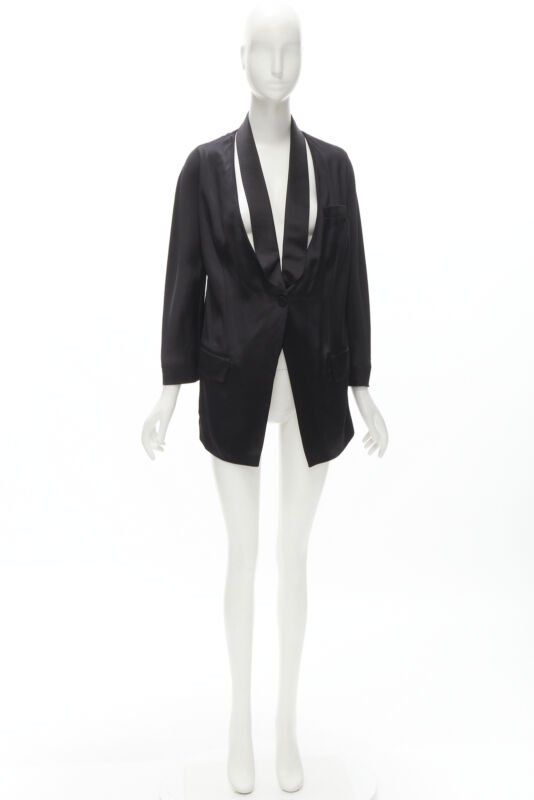 GIVENCHY Riccardo Tisci silk black cut out collar kimono robe blazer FR34 XS