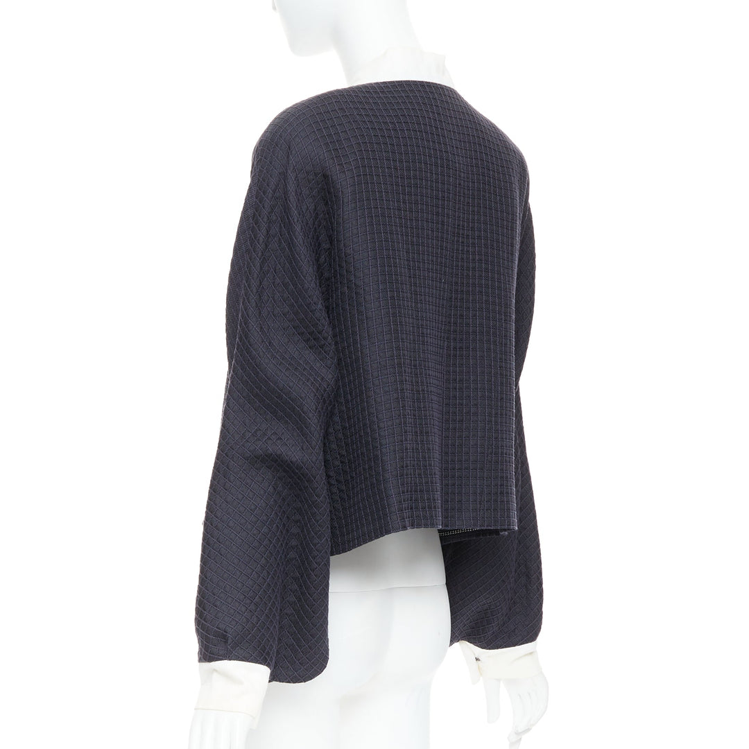 CHANEL 16C Paris Seoul Runway navy white silk cotton hanbok jacket FR36 S