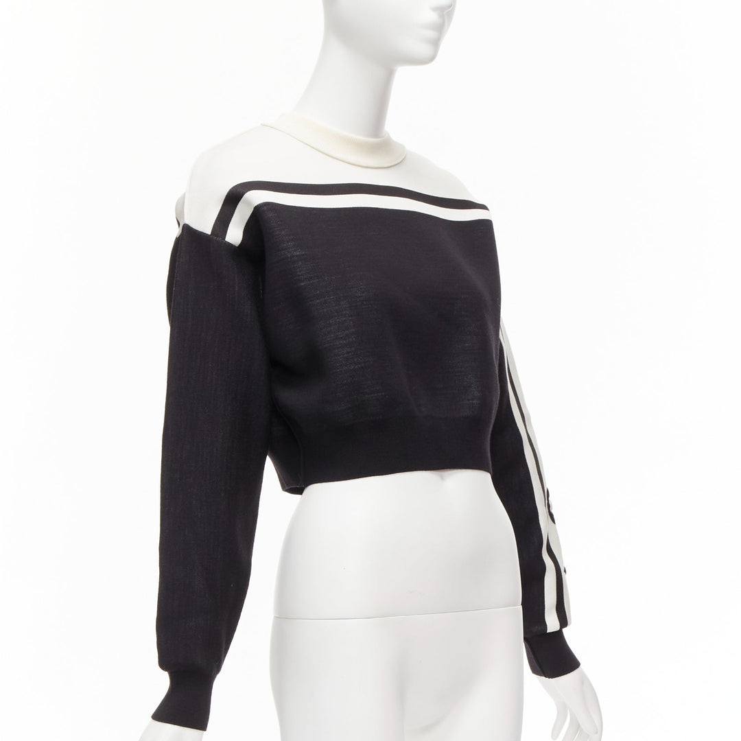 LOUIS VUITTON 2022 Runway black white floral motif cropped sweater XXS