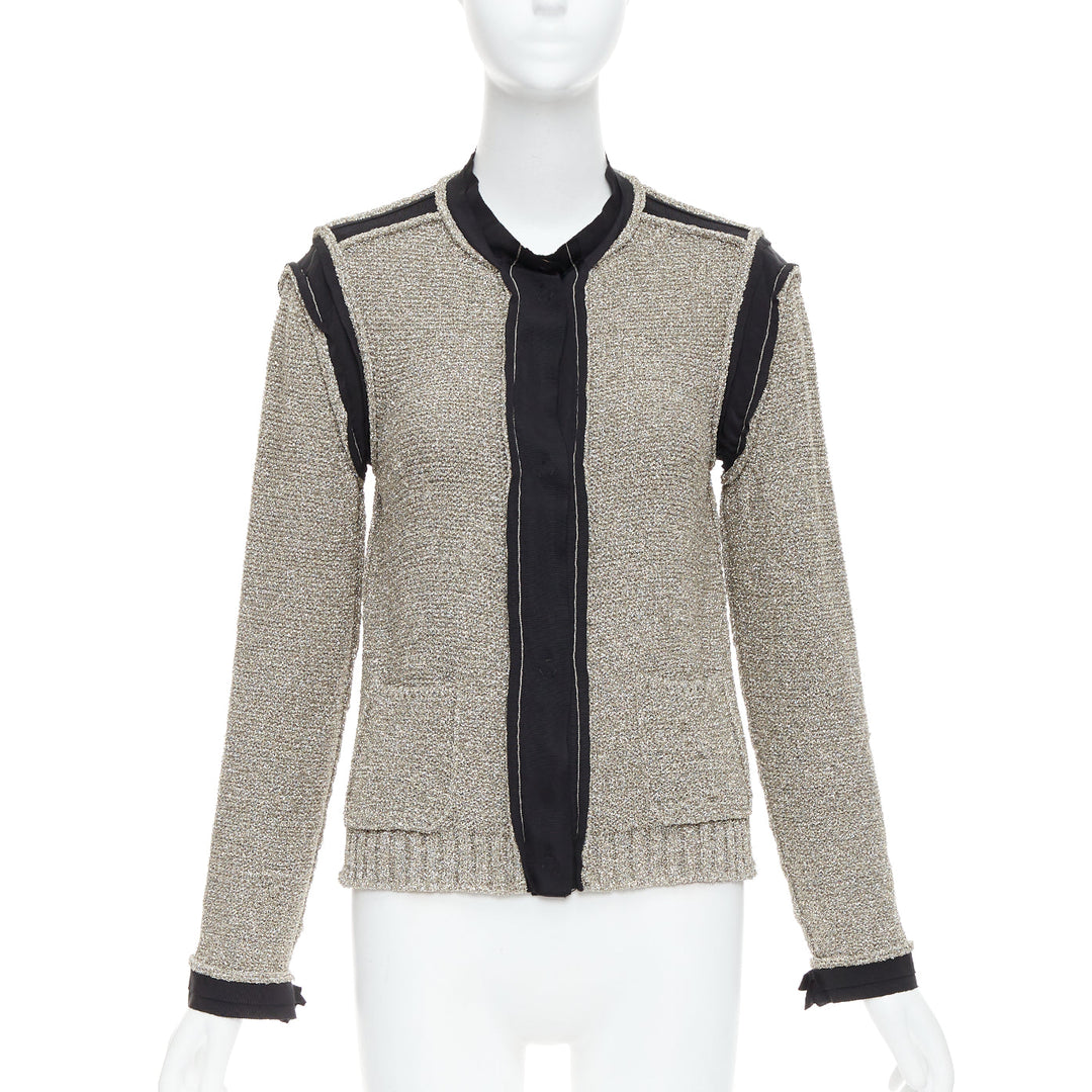 LANVIN 2014 metallic gold black trim long sleeve cardigan S