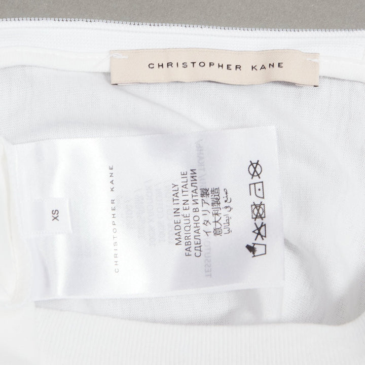 CHRISTOPHER KANE white military silver chain embellished shoulder tshirt XS
