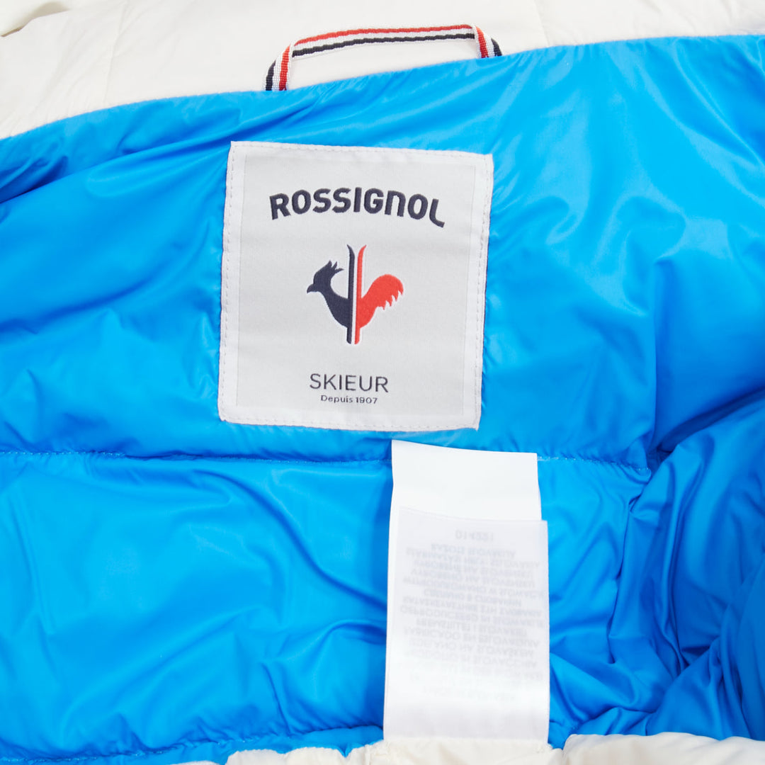 ROSSIGNOL ivory fur trim hood logo hooded down puffer jacket IT38 XS