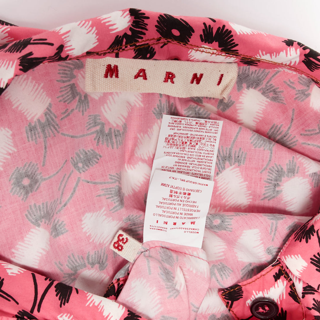 MARNI 100% cotton pink black white feather print boxy shirt IT38 XS