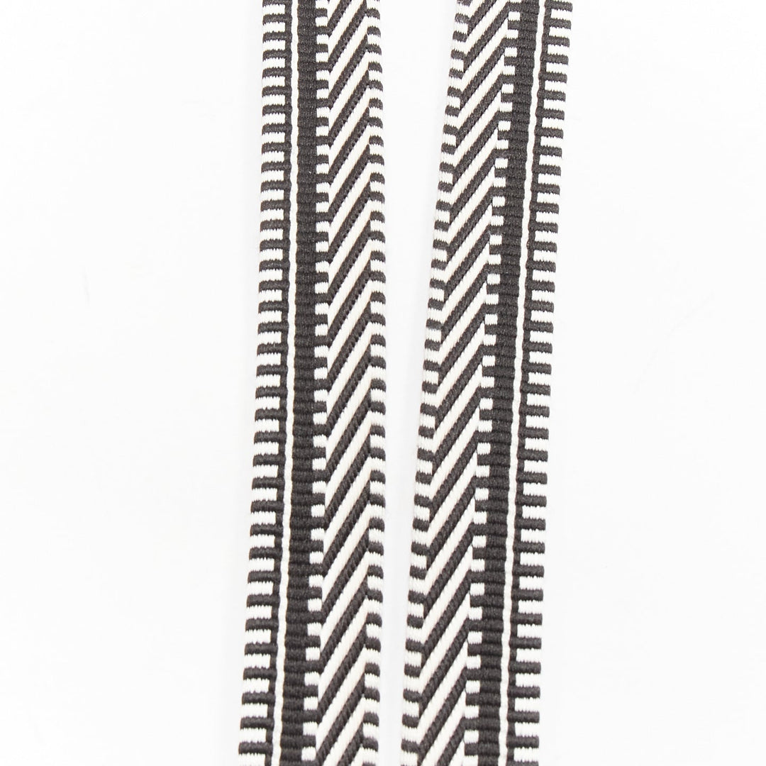 HERMES Sangle 25 black white chevron stripes woven silver hardware bag strap