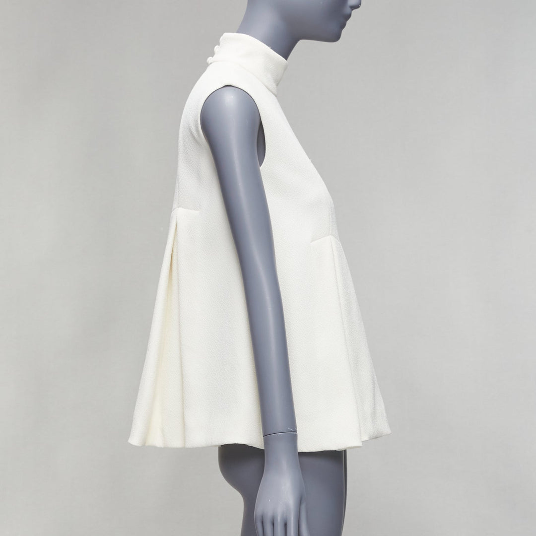 EMILIA WICKSTEAD cream crepe pleated front panel hi neck peplum top UK6 XS