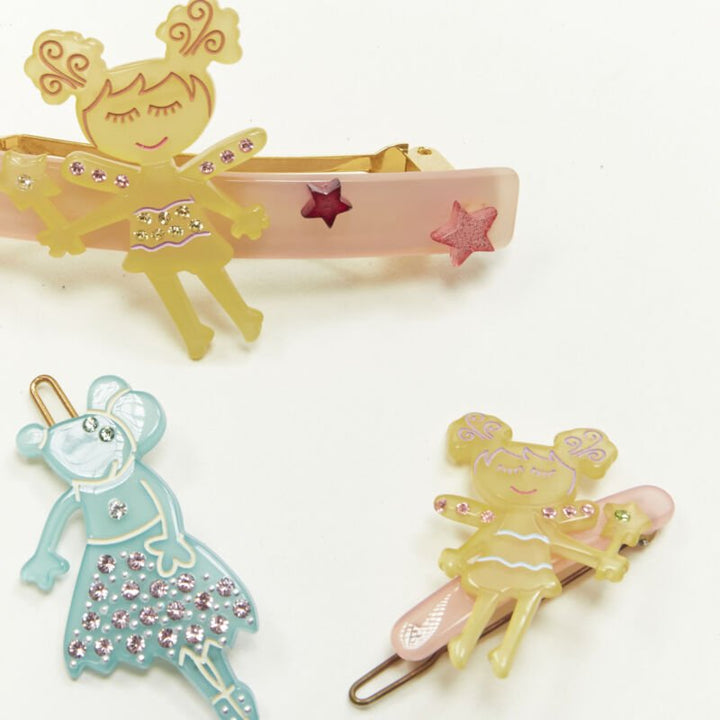 rare CHIC & MODE Alexandre Zouari crystal Fairy Mouse hair barrette clip X4
