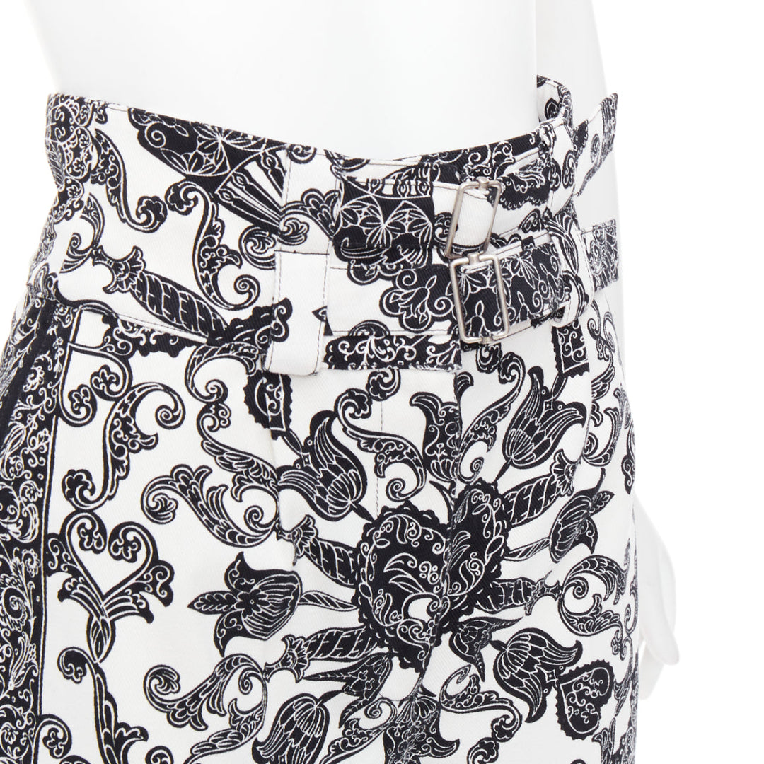 CHRISTIAN DIOR black white cotton handkerchief double belt shorts FR34 XS