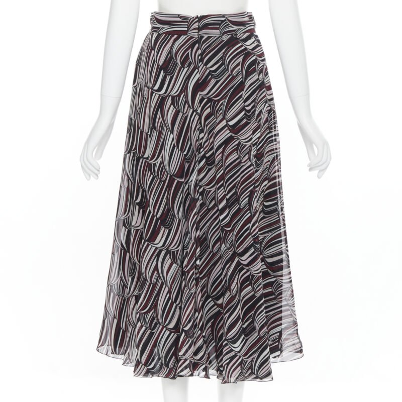 GIAMBATTISTA VALLI black red tropical pattern 100% silk midi skirt IT38 XS