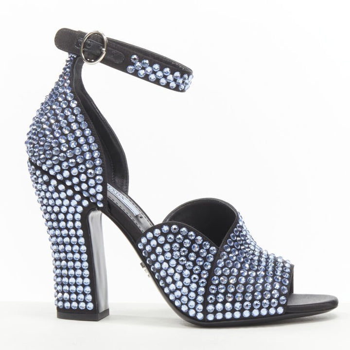 PRADA 2019 blue crystal diamond encrusted chunky heel EU35.5