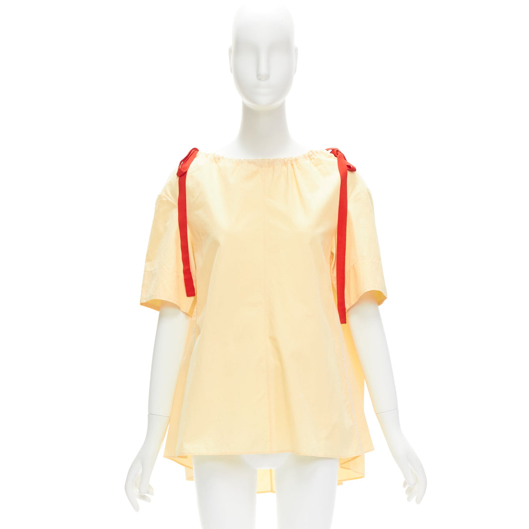 MARNI yellow 100% cotton red drawstring collar trapeze flared top IT36 XXS