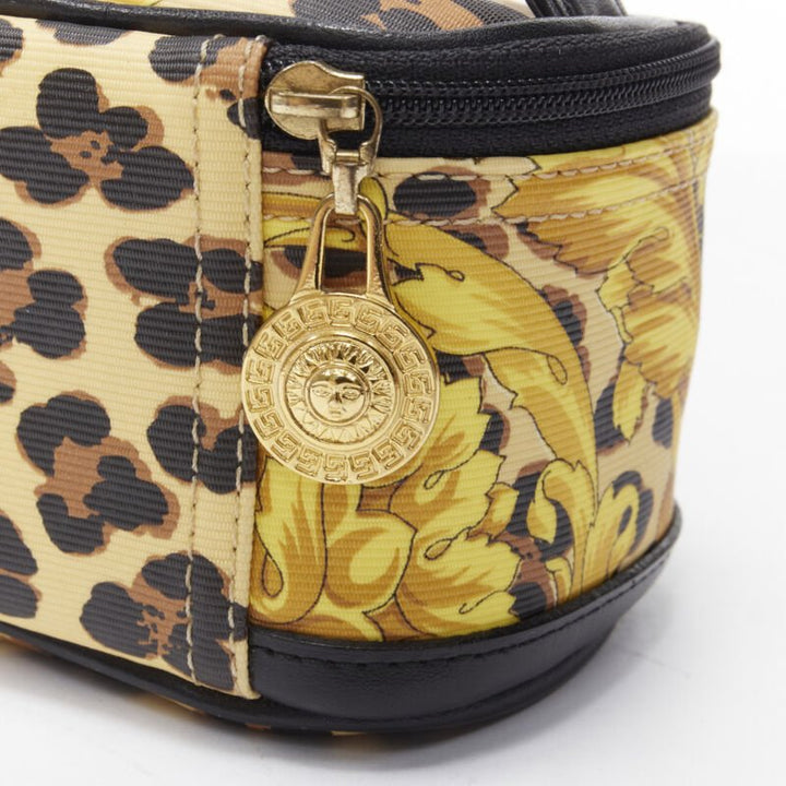 GIANNI VERSACE gold barocco baroque leopard print leather top handle micro bag