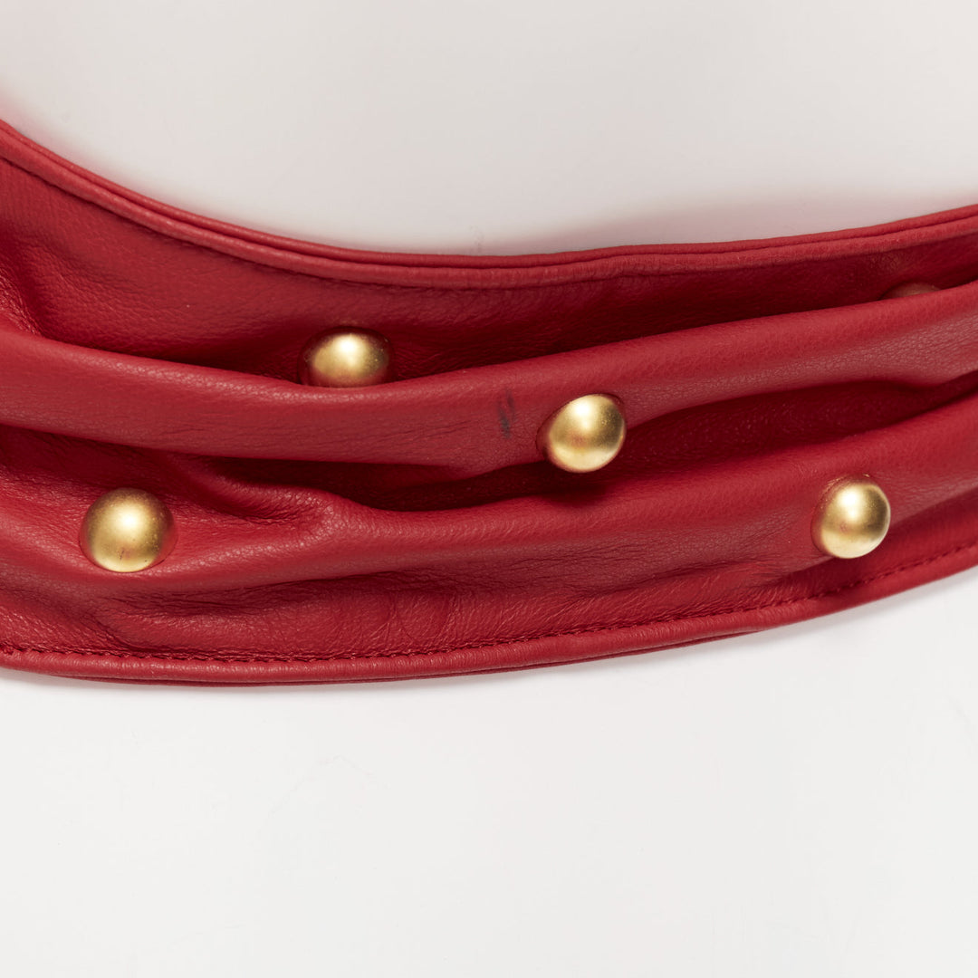 PHILOSOPHY DI LORENZO SERAFINI red soft leather gold dome studs wide belt S