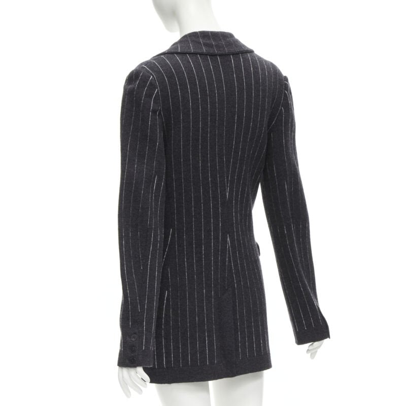 BARRIE 100% pure cashmere dark grey pinstriped double breasted blazer cardigan S
