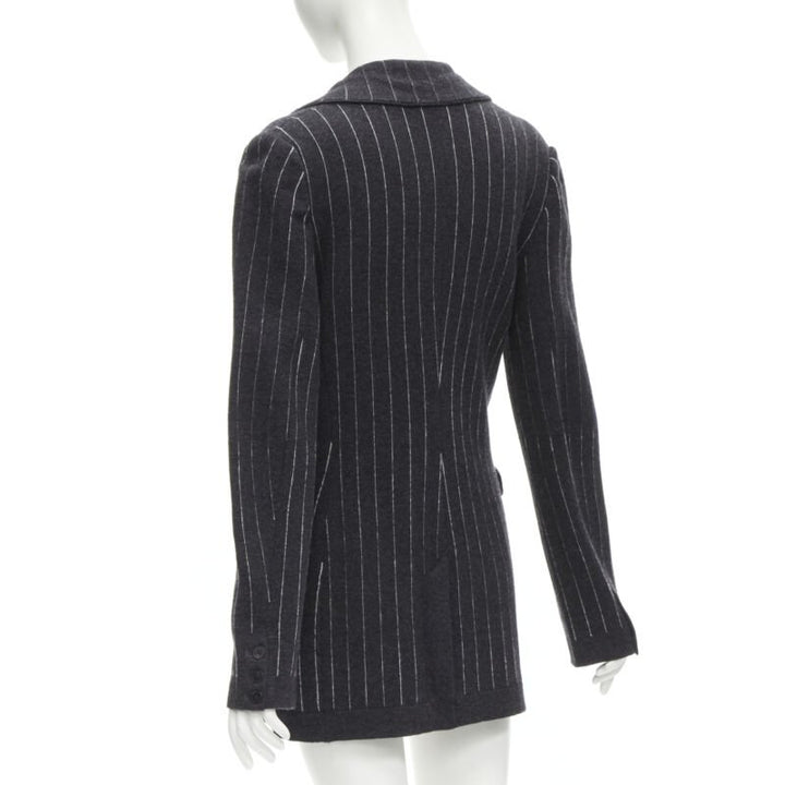 BARRIE 100% pure cashmere dark grey pinstriped double breasted blazer cardigan S