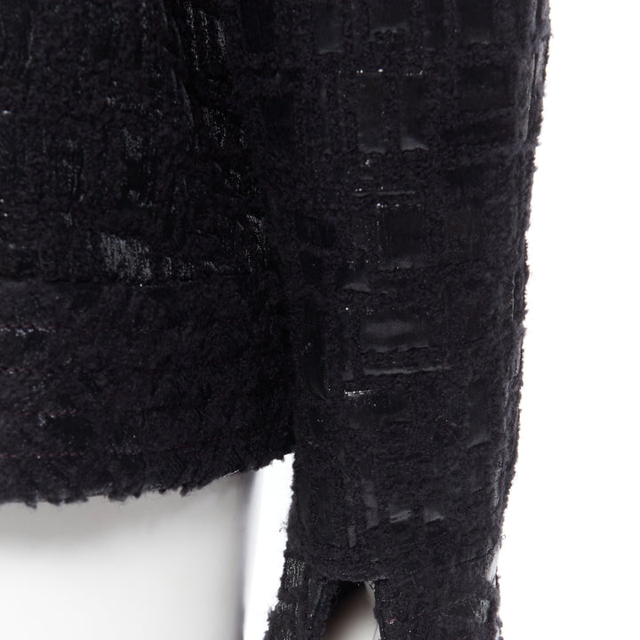 runway CHANEL 13A cyber tweed bomber sleeve double breasted black jacket FR36