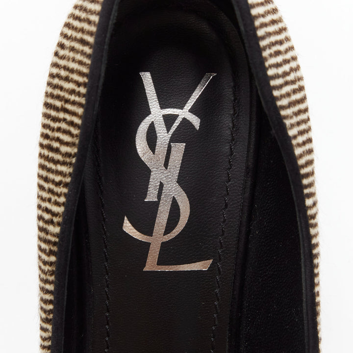 YVES SAINT LAURENT Tribtoo brown wool tweed platform heel pump EU37.5