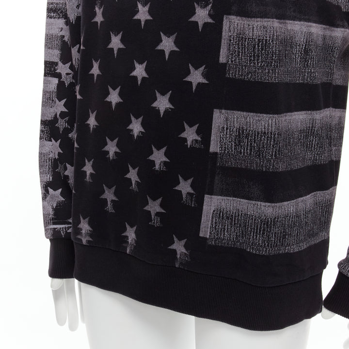 GIVENCHY Riccardo Tisci grey Americana flag distressed cotton crew sweater M