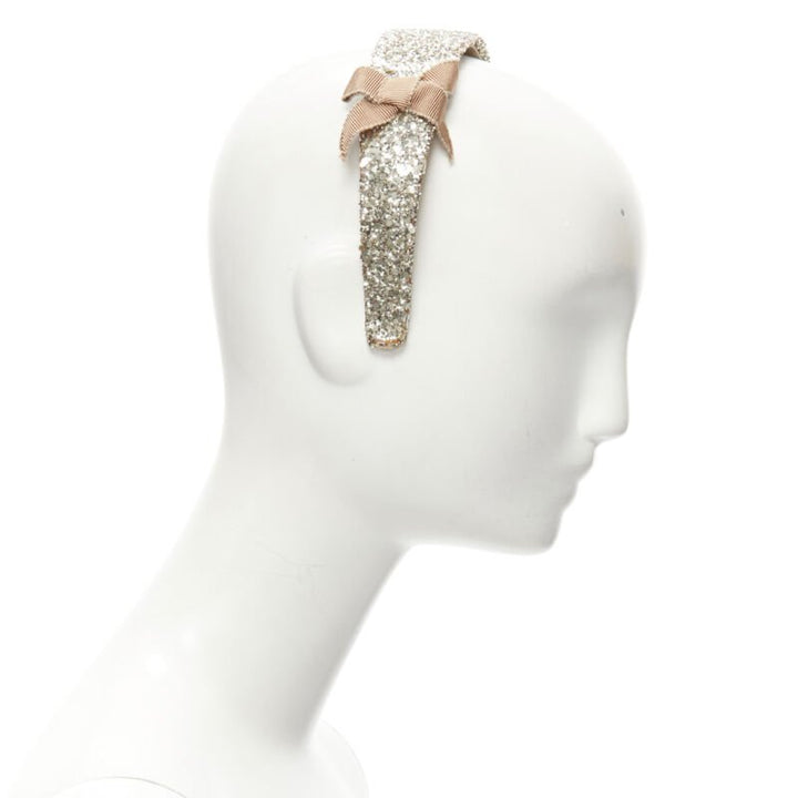 MIU MIU gold glitter frayed edge grosgrain bow wide headband