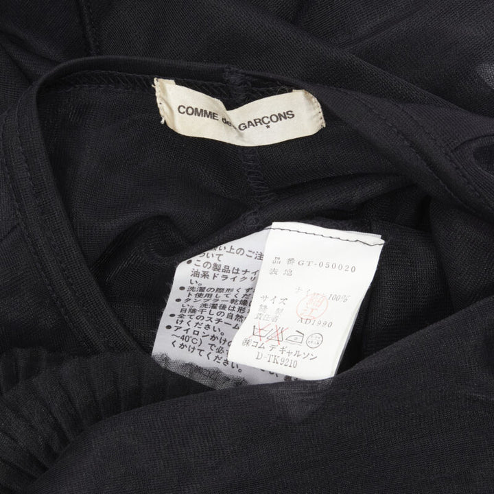 vintage COMME DES GARCONS 1990 black pleated fan ruffle sheer top S