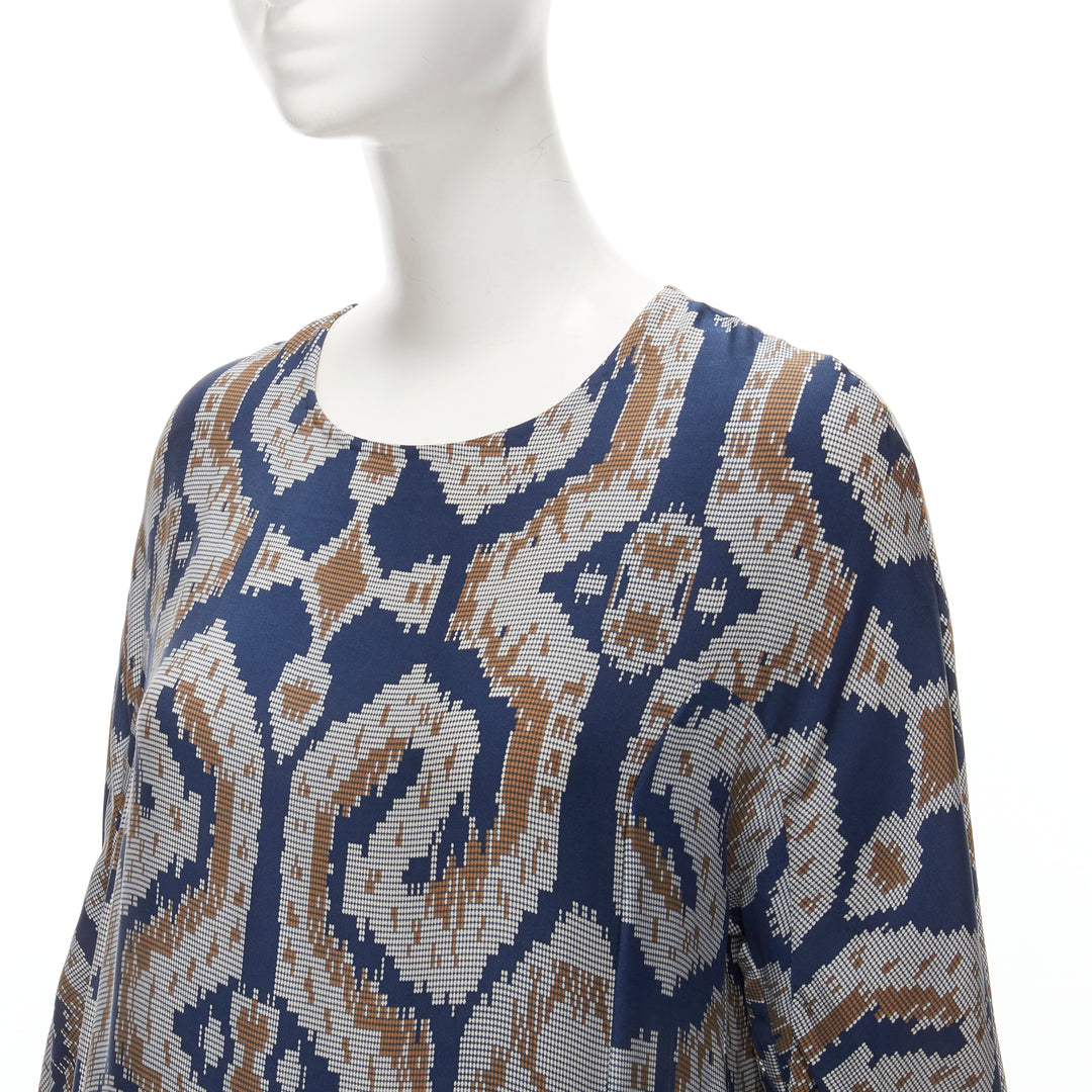 BY MALENE BIRGER blue grey ethnic round crew neck midi dress FR36 S