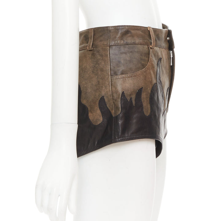 ALESSANDRA RICH brown black sheepskin leather patchwork flame shorts IT40 S