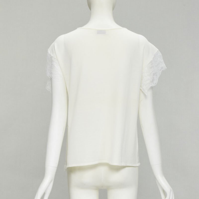 LANVIN cream white wool blend lace trim knitted pullover top M