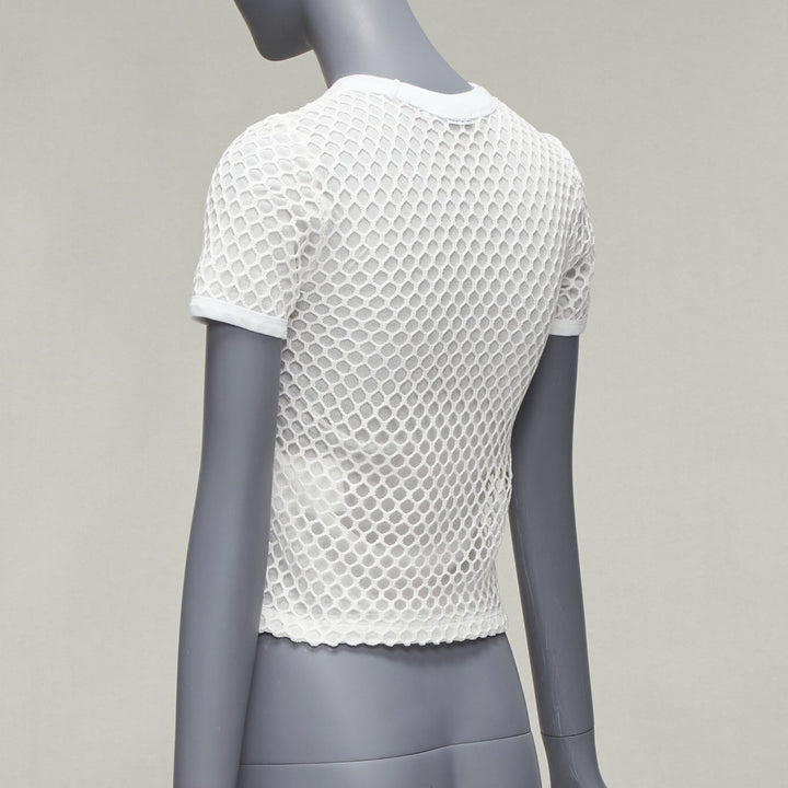 T ALEXANDER WANG white cotton net overlay crew neck fitted top XS