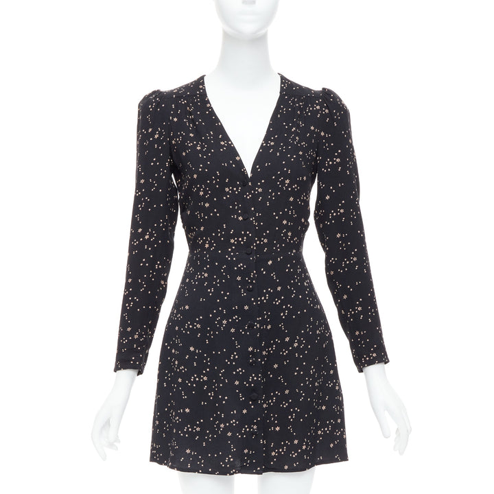 REFORMATION Courtney black star galactic print V neck mini dress US2 S