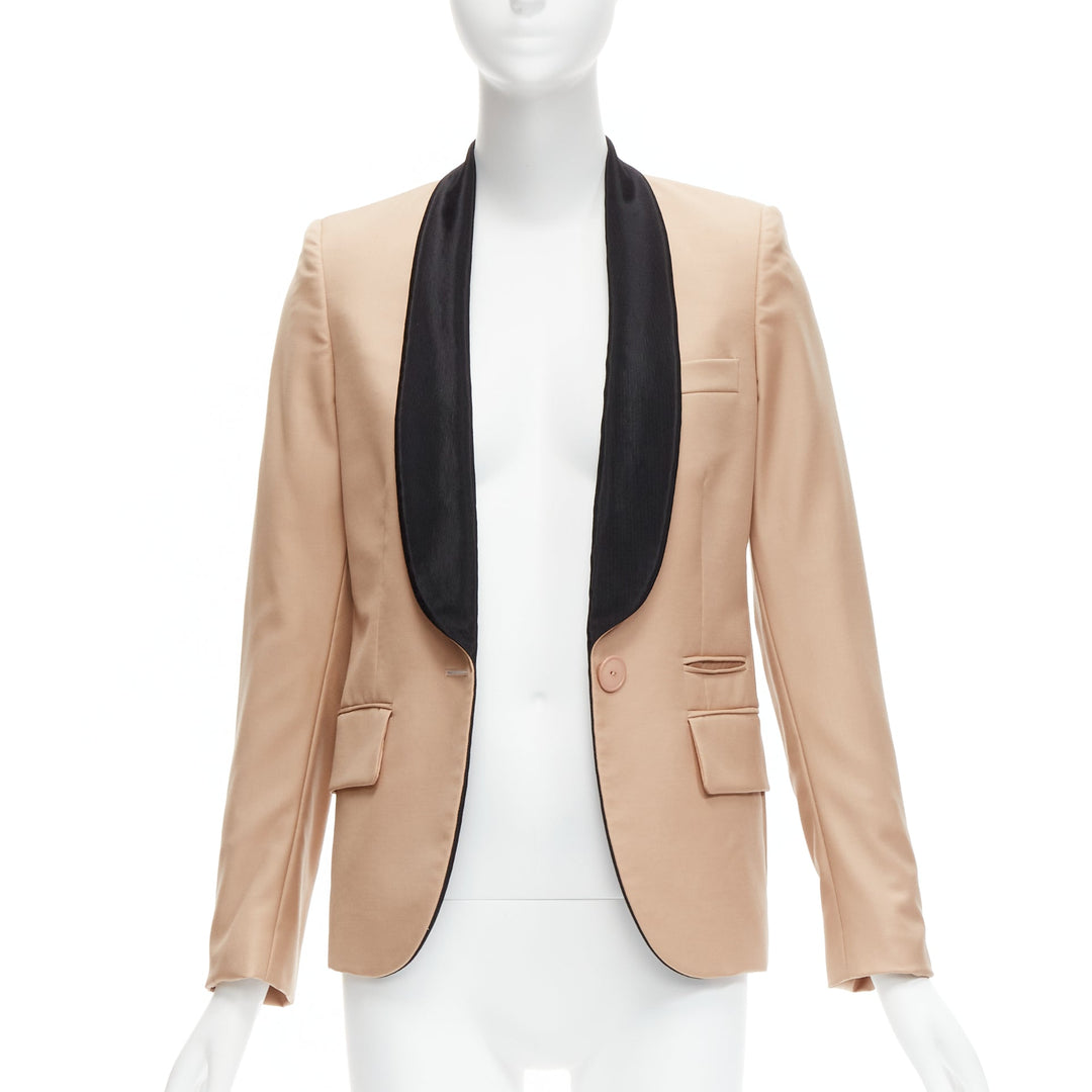 STELLA MCCARTNE nude wool shawl collar multi pocket tux blazer IT36 XXS